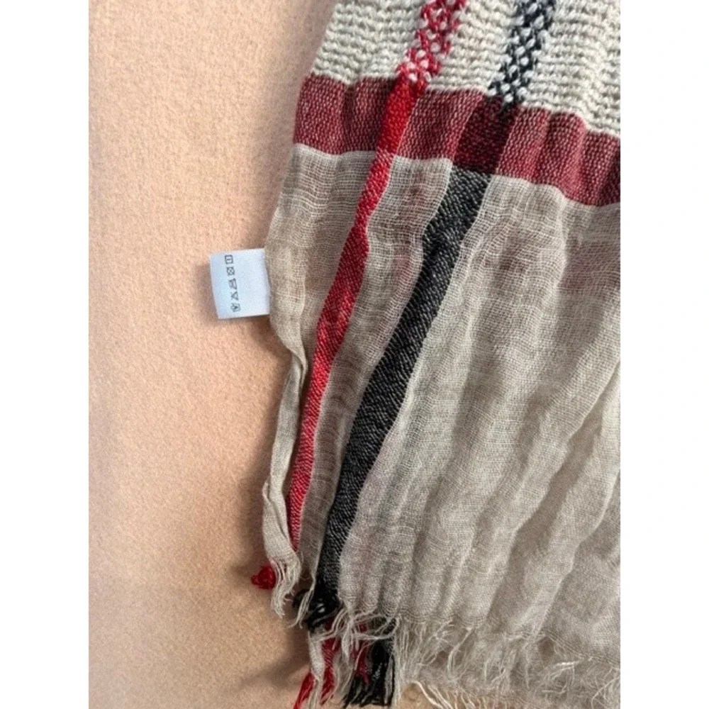 Oversized Plaid Blanket Scarf Beige Red Black Fringe Shawl Wrap 34x78